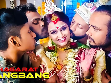 Desi Aunty gets her very very first gang bang-out with 4 Husbands in Suhagarat ( Full Video)